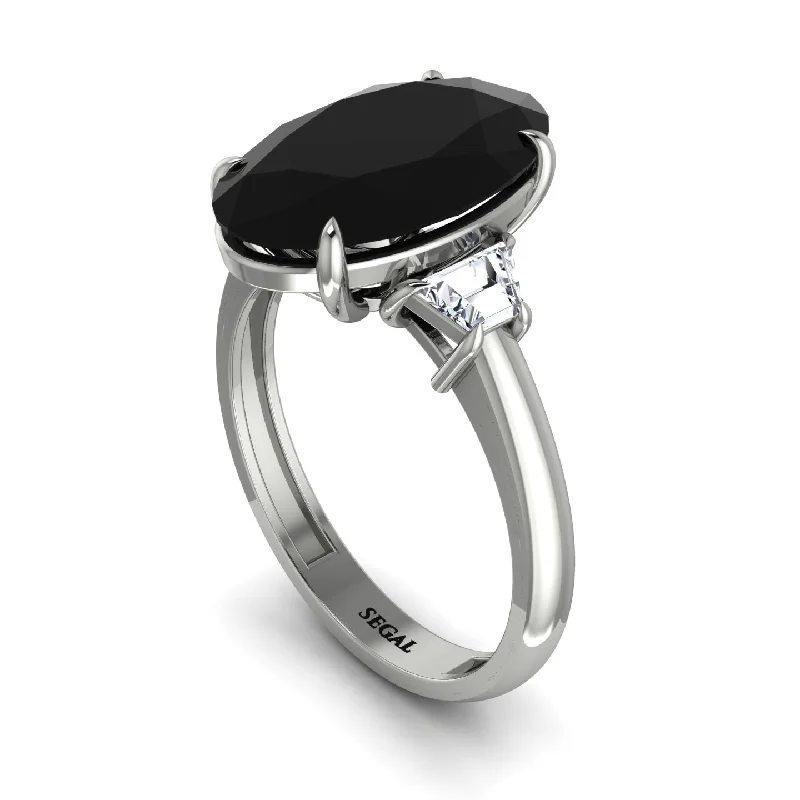 Simple Promise Rings For Couples-Oval-Cut Black Diamond Three Stone Engagement Ring - Amari No. 9