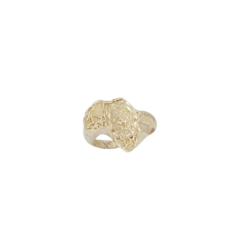 Beautiful Gold Promise Rings For Couples-Africa Map Lion Head Ring (14K)