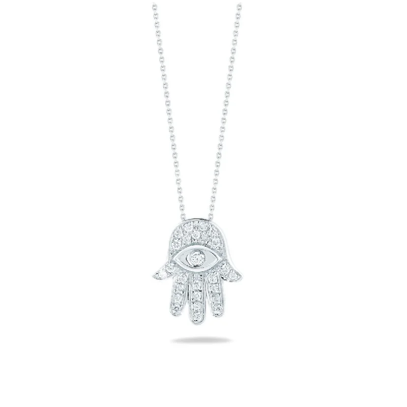 Custom Message Necklaces For Personalized Jewelry-Roberto Coin 18k White Gold Hamsa Necklace