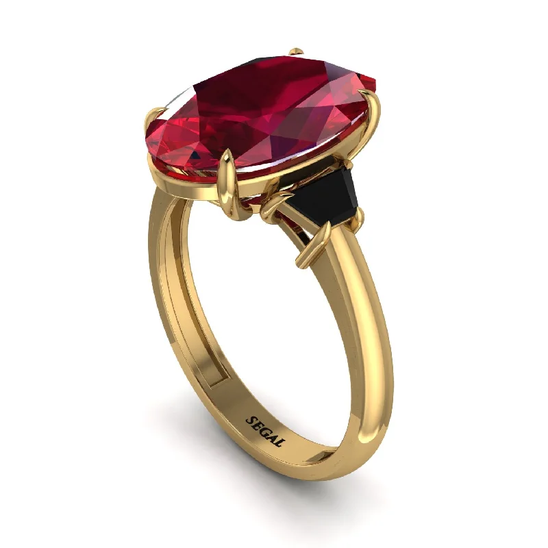 Minimalist Rings For Elegant Simplicity-Oval-Cut Ruby Three Stone Engagement Ring - Amari No. 40