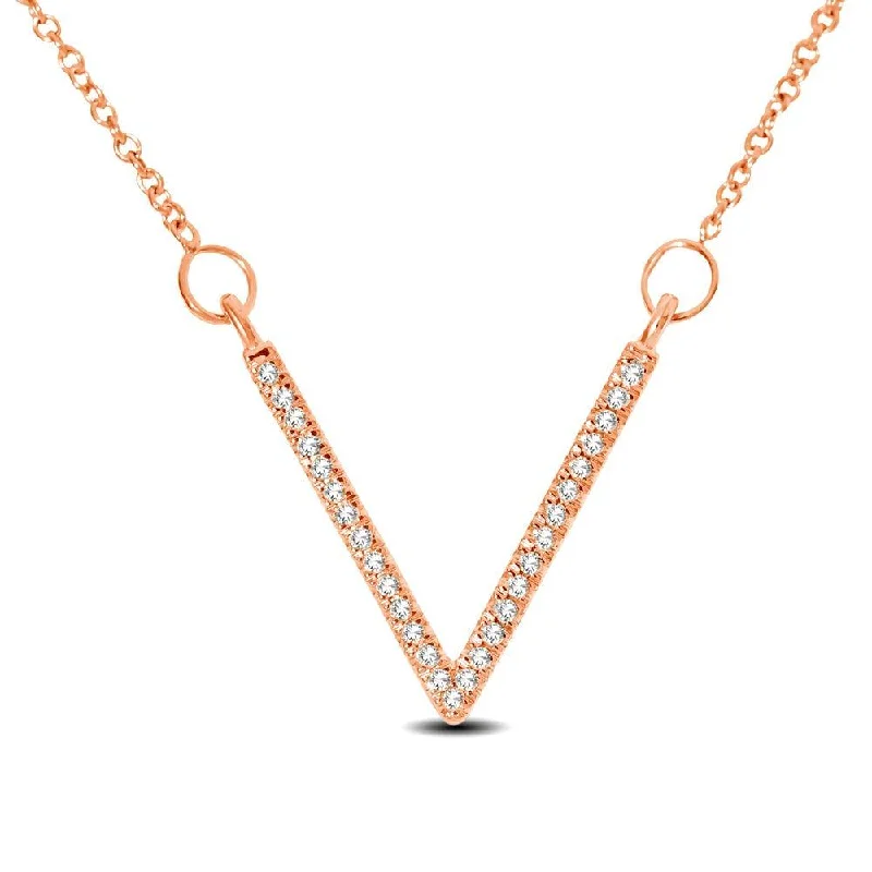 Trendy Beaded Necklaces For Summer Vibes-10K Rose Gold 1/10 Ctw Diamond V Necklace