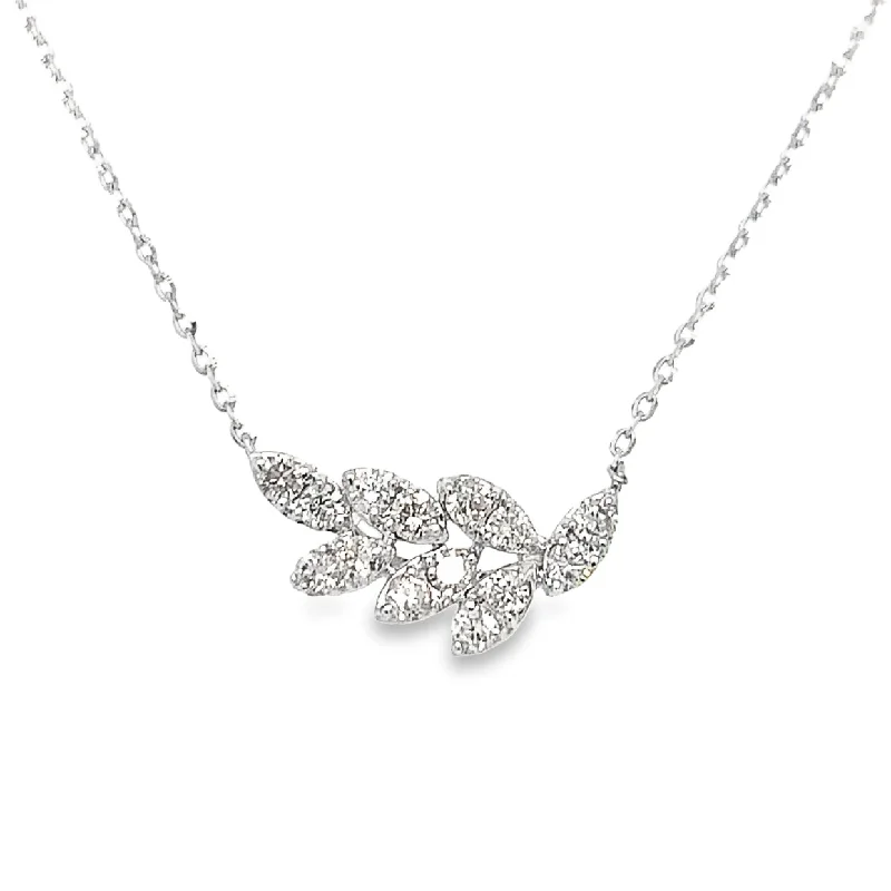 Custom Heart Shape Necklaces For Girlfriend Gifts-14K White Gold Diamond Leaf Necklace