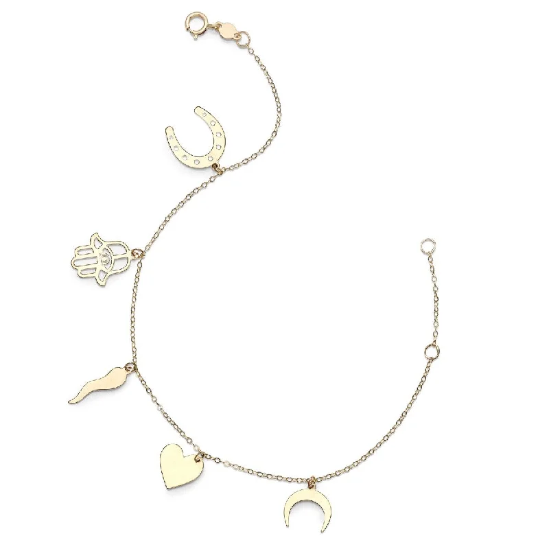 Bracelets With Artistic Flare-14kt Yellow Gold 7" Polished 0.75" Extender Fancy Charm Bracelet with Spring Ring Clasp RC6980-07