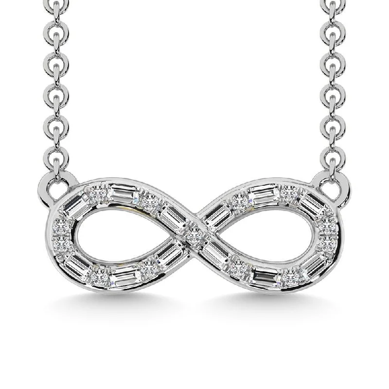 Elegant Layered Necklaces For Special Events-Diamond 1/6 Ct.Tw. Round and Baguette Cut Infinity Necklace in 10K White Gold