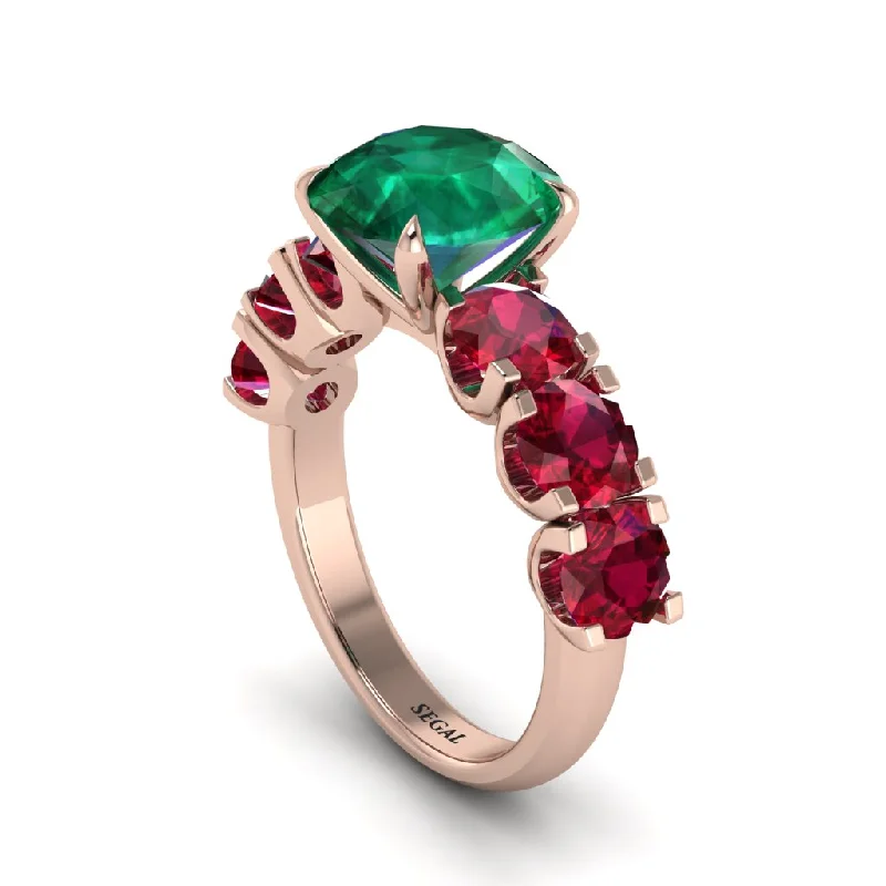 Fashionable Cocktail Rings For Special Events-Round Cut Emerald Cathedral Engagement Ring - Tatum No. 50