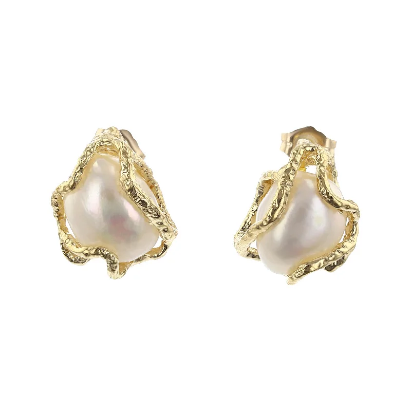 Pearl Earrings For Special Occasions-14K Yellow Gold Baroque Pearl Freeform Earrings