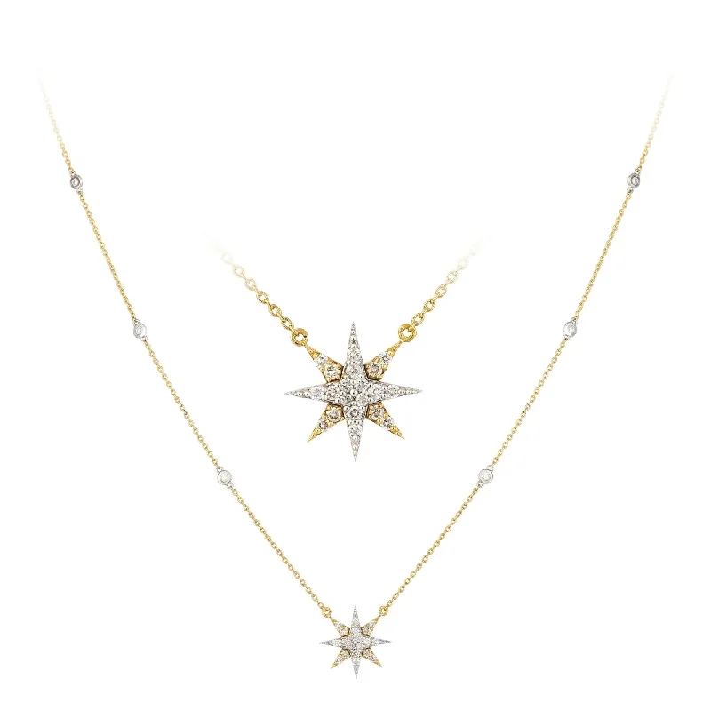 Elegant Crystal Pendant Necklaces For Brides-White and Yellow Gold Star Diamond Necklace