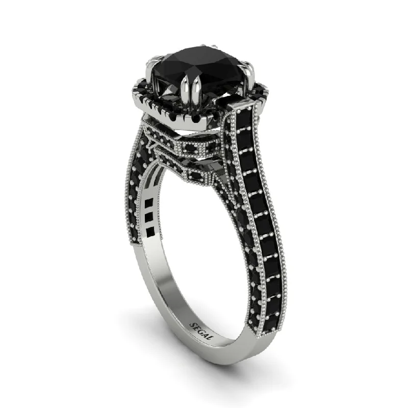 Custom Zodiac Rings For Personalized Gifts-Black Diamond Three Halo Milgrain Engagement Ring - Mira No. 39