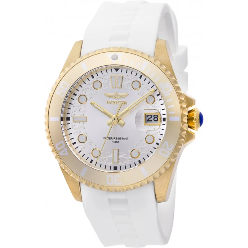 Watches With White Designs-Invicta Women's Quartz Watch - Pro Diver Silver Tone Dial White Silicone Strap | 46694