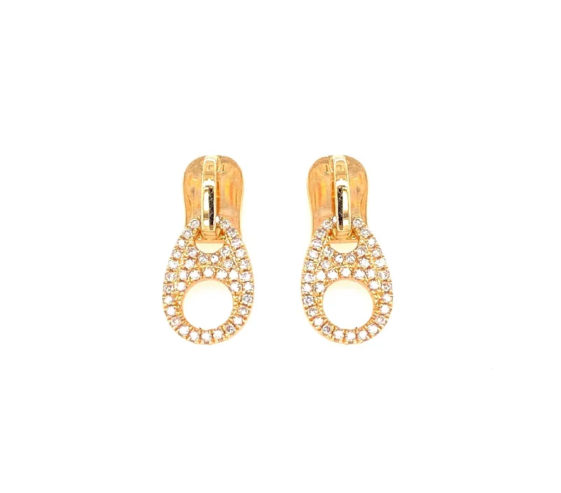 Classic Gold Hoop Earrings-14K Yellow Gold Diamond Zipper Earrings