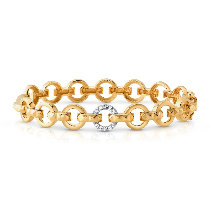 Bangles With Hollow Effects-ONE CIRCLE DIAMOND STUDDED BANGLE, 14kt GOLD