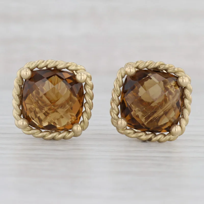 Classic Silver Earrings For Simple Style-20ctw Brown Smoky Quartz Earrings 14k Yellow Gold Omega Backs Maz