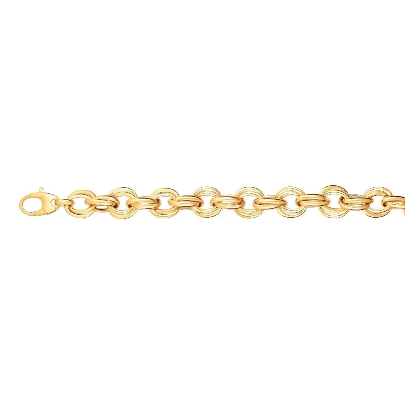 Bracelets With Zodiac Signs-14kt 8" Yellow Gold Shiny Alternate Oval+Ro und Double Link Fancy Bracelet with Lobster Clasp BRC1638-08