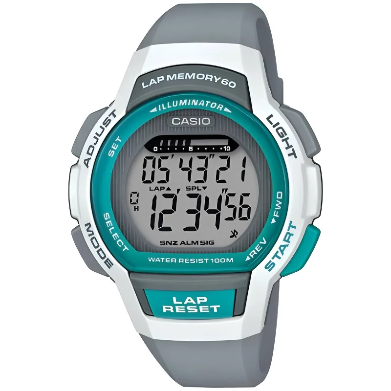 Watches With Geometric Patterns-Casio Women's Watch - Dual Time Grey Resin Strap Stopwatch Alarm | LWS-1000H-8AV