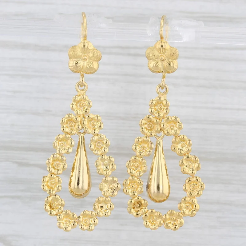 Large Crystal Earrings For Party Fashion-Vintage Flower Wreath Teardrop Dangle Earrings 18k Yellow Gold Hook Posts