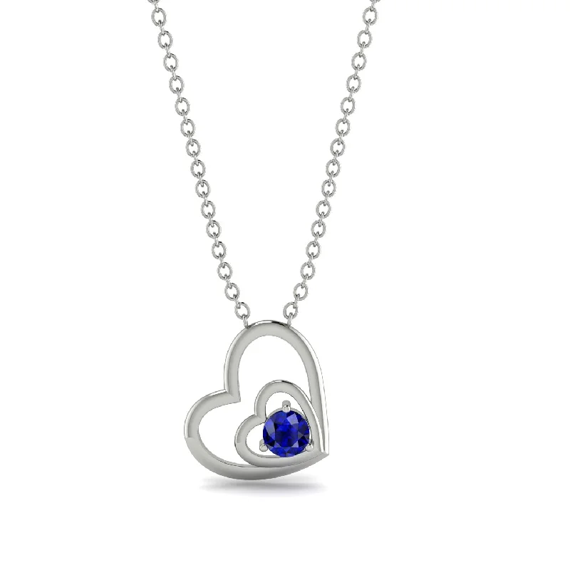 Bold Chain Necklaces For Special Events-Two Hearts Sapphire Necklace - Dana No. 15