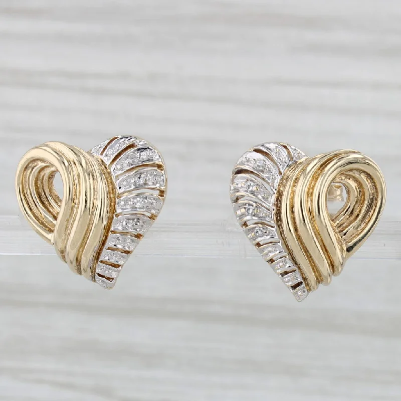 Minimalist Stud Earrings For Work-Diamond Scalloped Heart Earrings 10k Yellow White Gold Studs