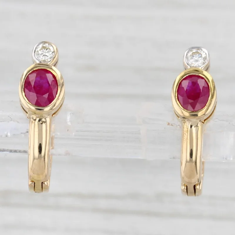 Crystal Drop Earrings For Elegant Look-0.72ctw Ruby Diamond J-Hook Earrings 18k Yellow Gold Lever Backs