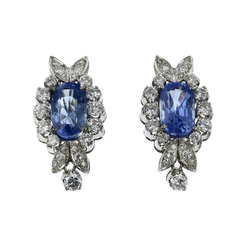 Custom Drop Earrings For Personalized Jewelry-18K Gold Ceylon Sapphire and Diamond Earrings