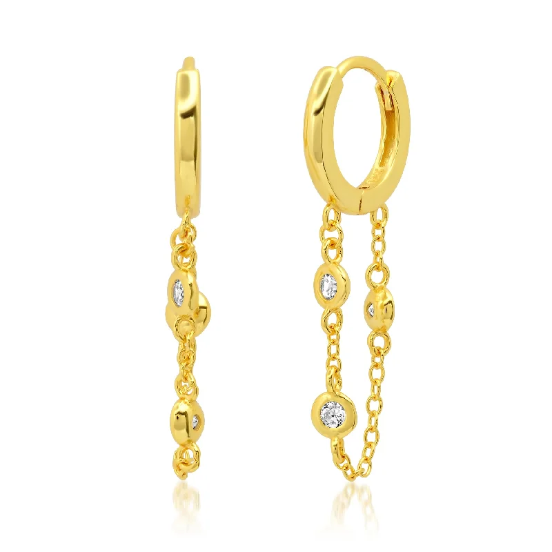 Stylish Resin Hoop Earrings For Trendy Wear-DAINTY DROP HUGGIES, GOLD