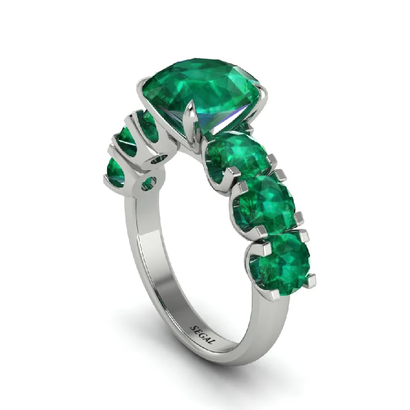 Simple Gemstone Rings For Elegant Fashion-Round Cut Emerald Cathedral Engagement Ring - Tatum No. 21