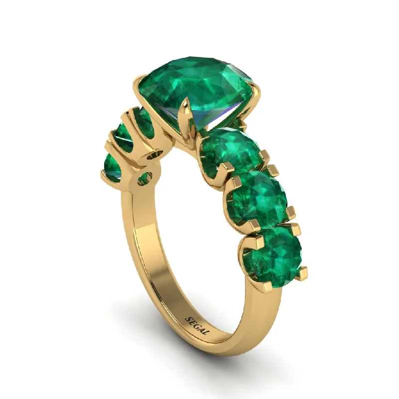 Elegant Wedding Rings For Same-Sex Couples-Round Cut Emerald Cathedral Engagement Ring - Tatum No. 19