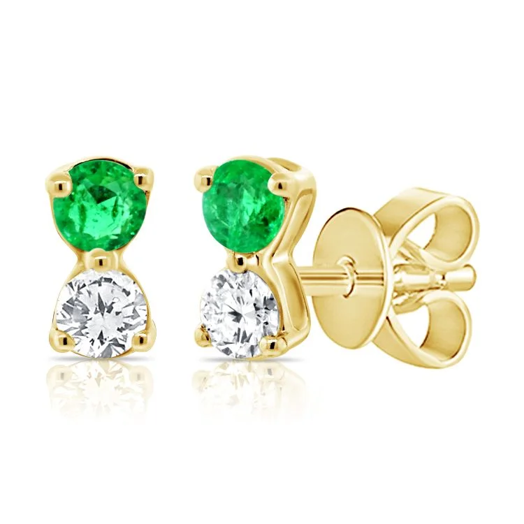 Crystal Bead Earrings For Sparkling Looks-14K Yellow Gold Diamond + Emerald Stud Earrings