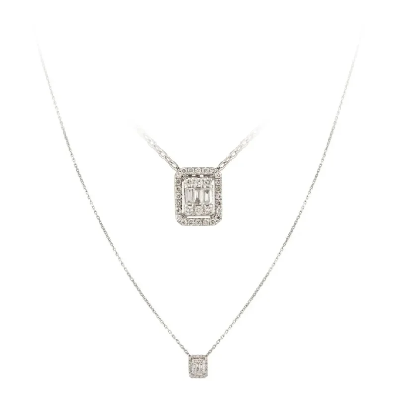 Sparkling Gemstone Necklaces For Evening Wear-White Gold Rectangular Diamond Necklace