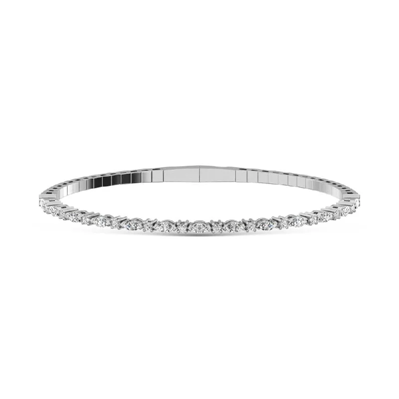 Bangles For Weddings-14K White Gold Lab Grown Diamond 1 1/3 Ct.Tw. Marquise and Round Shape Bangle