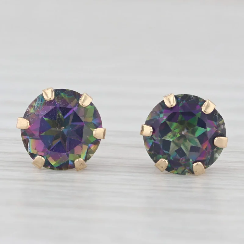 Fashion Crystal Earrings For Glamorous Looks-4.20ctw Mystic Topaz Stud Earrings 10k Yellow Gold Round Purple Green Solitaires