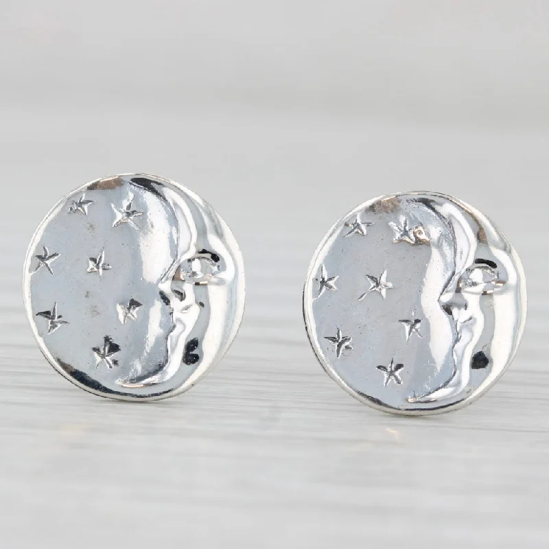 Stylish Resin Earrings For Bright Fashion-Crescent Moon & Stars Stud Earrings Sterling Silver Celestial Jewelry