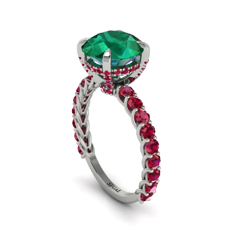 Trendy Stackable Rings For Fashion Forward-Emerald Twisted Band Halo Engagement Ring - Avianna No. 51