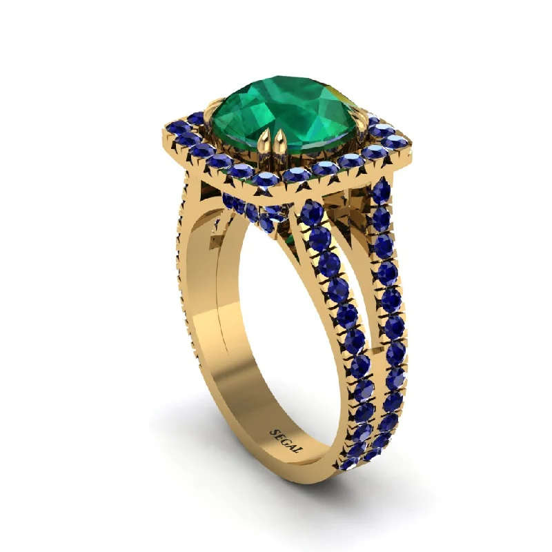 Bold Wedding Rings For Fashionistas-Emerald Pave Split Shank Engagement Ring - Averie No. 64