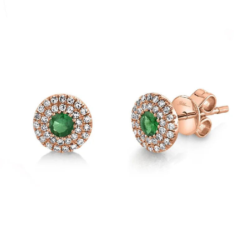 Gold Earrings For Bold Fashion Statements-14K Rose Gold Diamond + Green Garnet Earrings