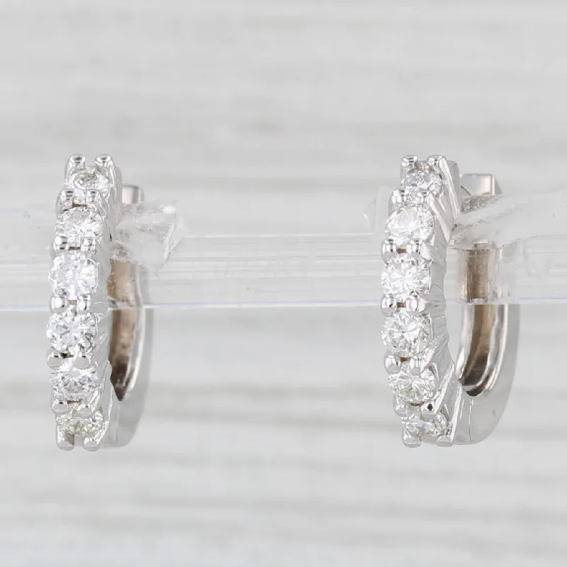 Simple Everyday Earrings For Casual Looks-1ctw Diamond Hoop Huggie Earrings 18k White Gold Hinged Hoops