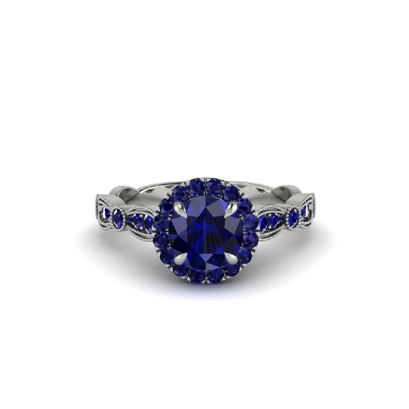 Dainty Rings For Minimalist Fashion-Round Cut Sapphire Radiant Eternity Engagement Ring - Kamryn No. 75