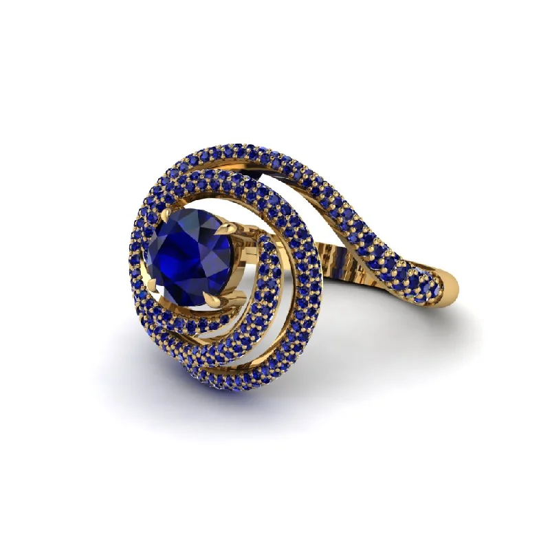 Gemstone Rings For Special Occasions-Sapphire Double Halo Swirling Engagement Ring - Serena No. 73