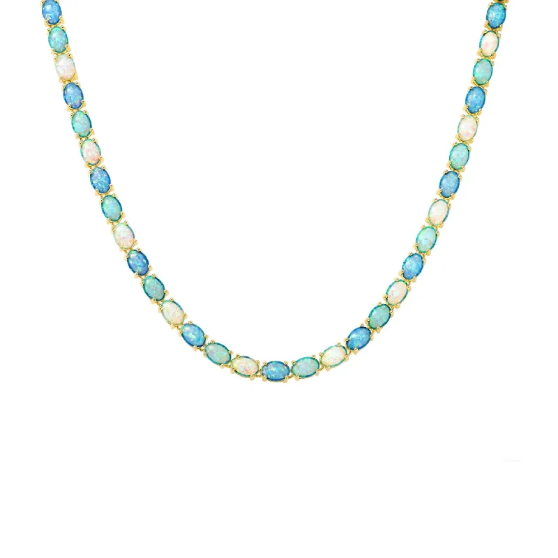 Unique Crystal Necklaces For Bold Fashion-Blue Opal Eternal Tennis Necklace