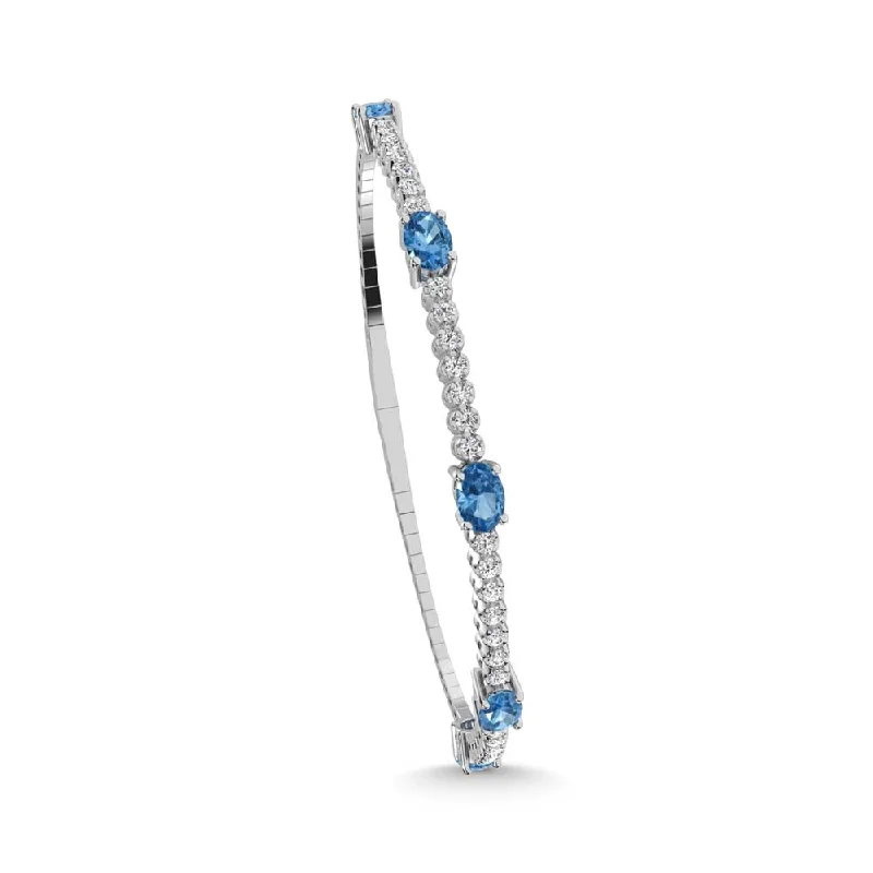 Bangles For Bridal Gifts-14K White Gold   3 5/8 Ct.Tw. white and Oval Shape Blue Lab Grown Diamond Bangle