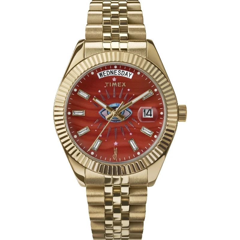 Watches With Adjustable Bands-TIMEX X JA LEGACY GOLDEN EYE WATCH RED AGATE