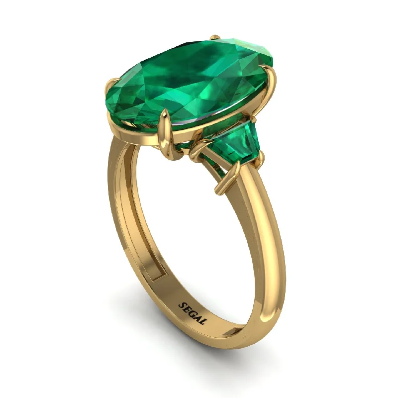 Elegant Gemstone Promise Rings For Couples-Oval-Cut Emerald Three Stone Engagement Ring - Amari No. 19