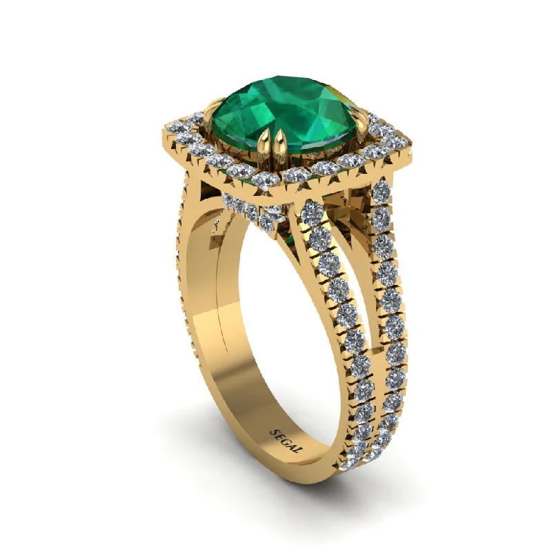 Custom Gold Rings For Special Occasions-Emerald Pave Split Shank Engagement Ring - Averie No. 4