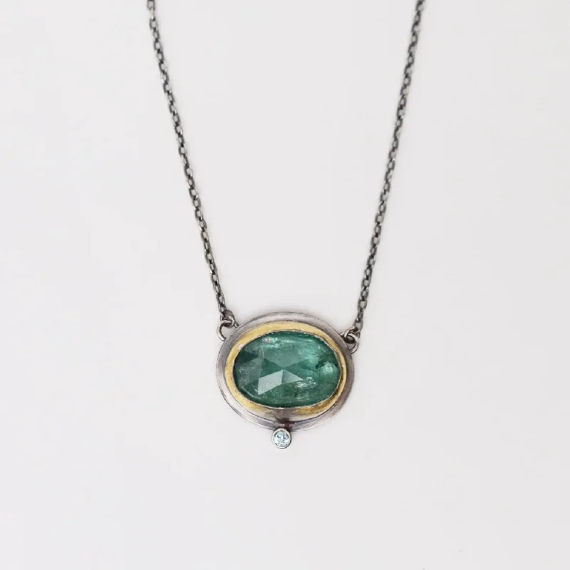 Statement Charm Necklaces For Personalized Style-Green Kyanite Crescent Rim Necklace