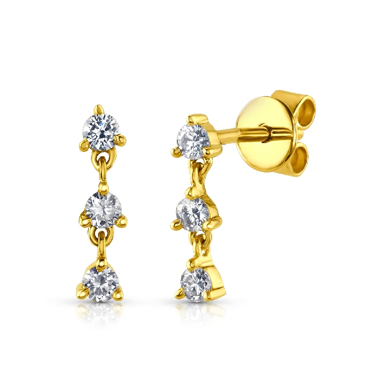 Classic Drop Earrings For Bridal Looks-DIAMOND TRIPLE DROP EARRINGS, 14KT GOLD