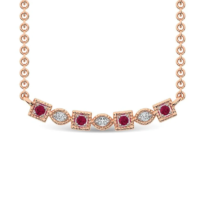 Statement Long Necklaces For Special Occasions-Diamond 1/8 Ct.Tw. And Ruby Fashion Necklace in 10K Rose Gold