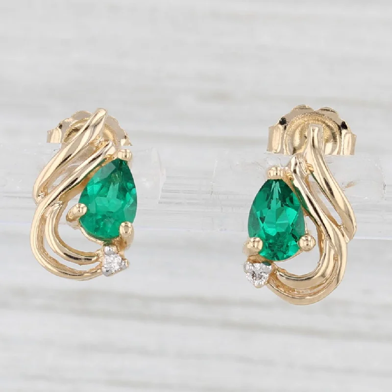 Trendy Stud Earrings For Modern Women-0.72ctw Lab Created Emerald Diamond Teardrop Stud Earrings 14k Yellow Gold