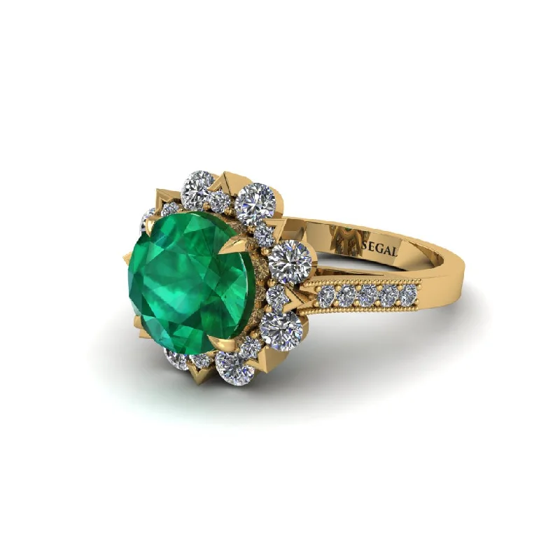 Custom Wedding Rings For Unique Designs-Emerald Halo Sunburst Engagement Ring - Winter No. 4