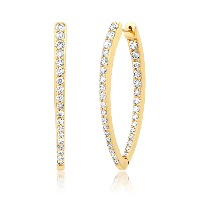 Crystal Bead Earrings For Sparkling Looks-IMPRESSIVE DIAMOND V BOTTOM HOOPS, 14kt GOLD