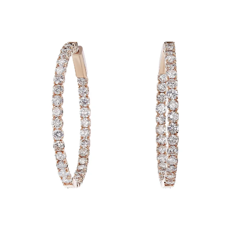 Elegant Leaf Earrings For Nature Lovers-14K Rose Gold Diamond Inside Out Hoop Earrings