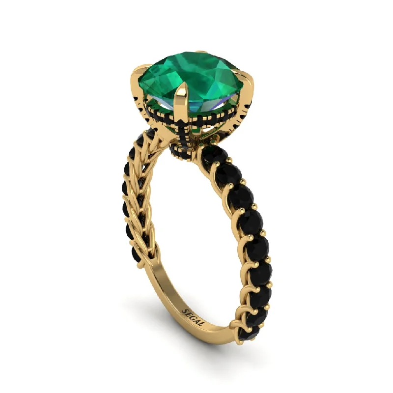 Boho Style Rings For Casual Fashion-Emerald Twisted Band Halo Engagement Ring - Avianna No. 34